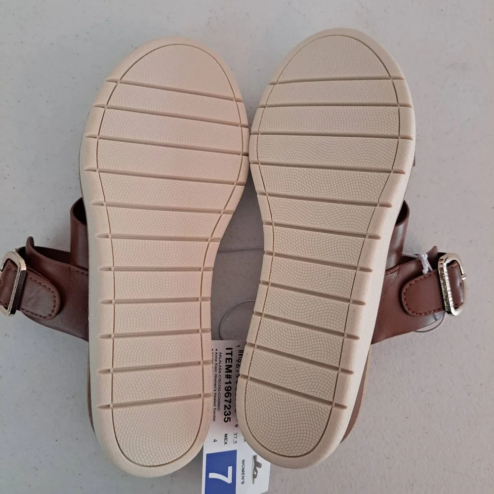 Anne Klein‎ AKLALASA Wedge Sandal Womens 7 Cognac New iFlex Platform 1242-629